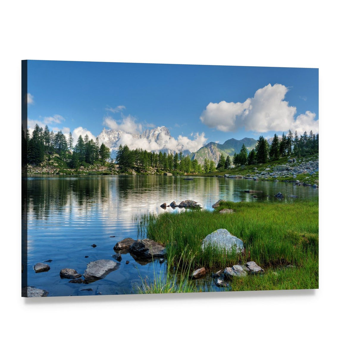 Arpy Lake Italy Canvas Wall Art, single panel gallery wrapped canvas, angled product view