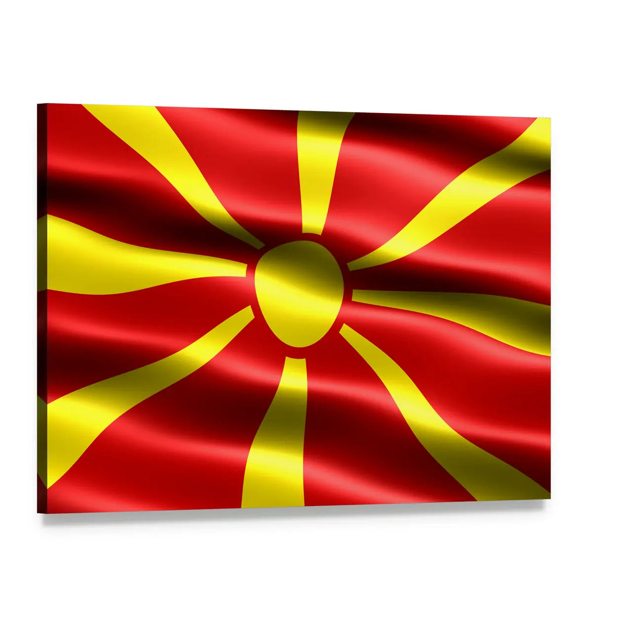 North Macedonia Flag with Golden Rays Canvas Wall Art, single panel gallery wrapped canvas, angled product view