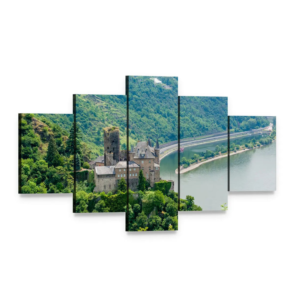 Katz Castle Germany Canvas Wall Art, 5 panel 5 Star layout gallery wrapped canvas set, angled product view