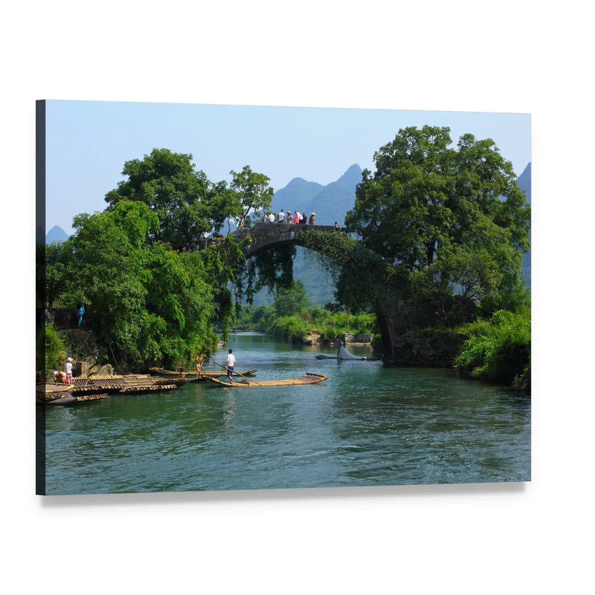 Ivy-covered Stone Bridge Over River Canvas Wall Art, single panel gallery wrapped canvas, angled product view