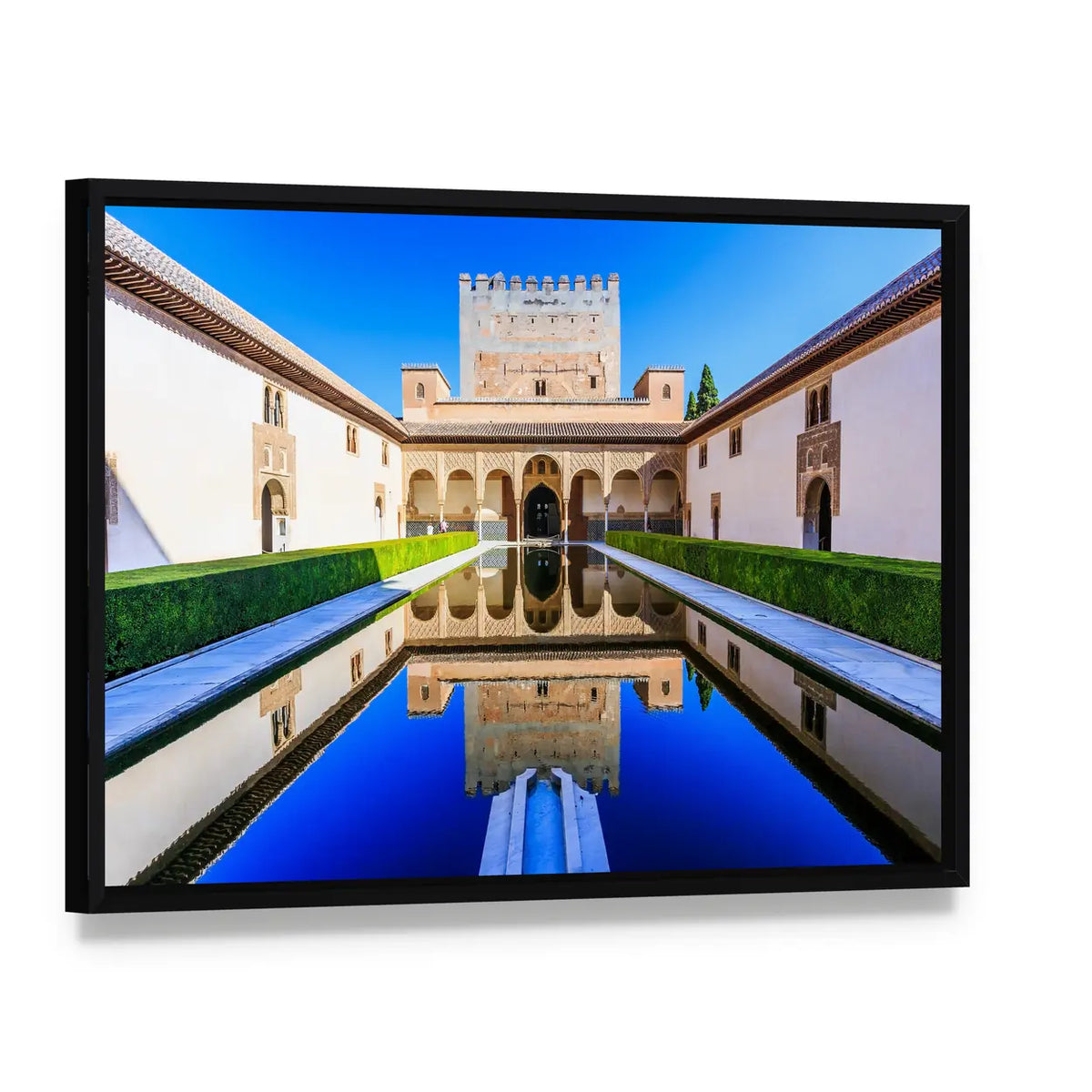 The Nasrid Palaces Palacios Nazaríes In Spain Canvas Wall Art, framed canvas in a black floater frame, angled product view