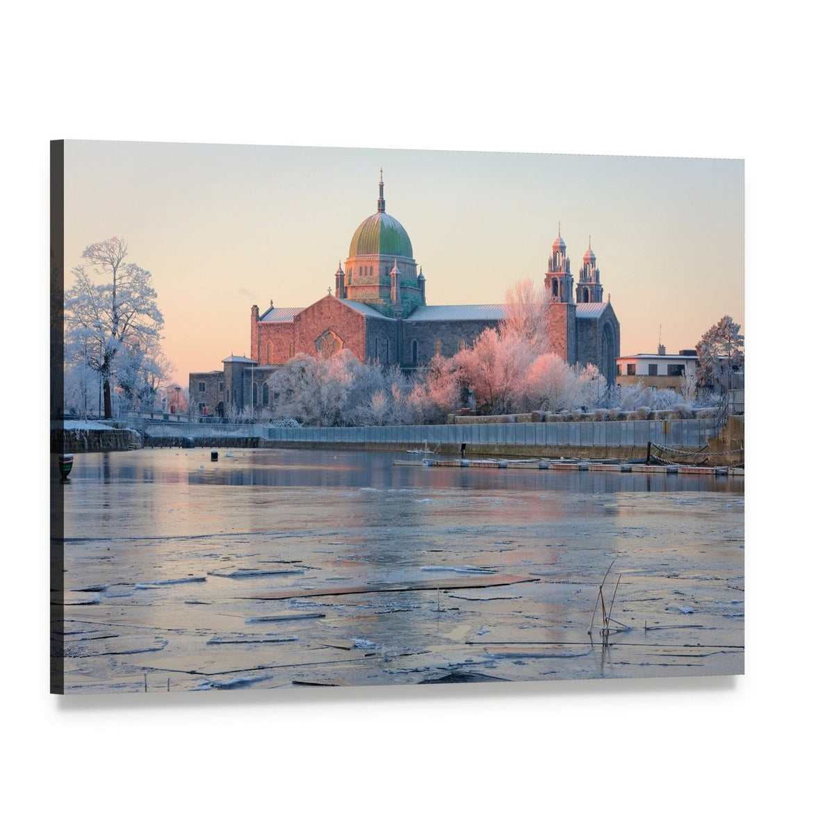 Galway Cathedral in Winter Canvas Wall Art, single panel gallery wrapped canvas, angled product view