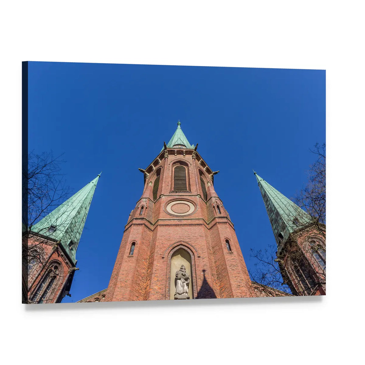 Lamberti Church Towers in Oldenburg Canvas Wall Art, single panel gallery wrapped canvas, angled product view