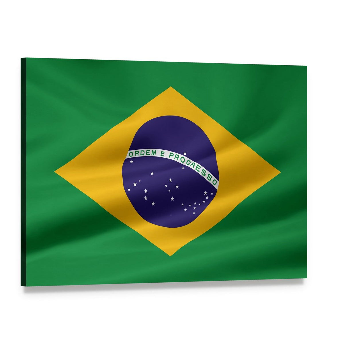 Brazil Flag with Ordem E Progresso Canvas Wall Art, single panel gallery wrapped canvas, angled product view