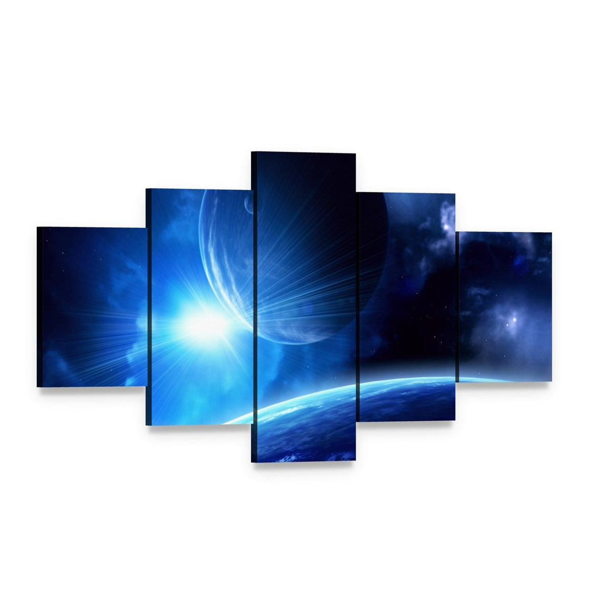 Planets and Nebula Canvas Wall Art, 5 panel 5 Star layout gallery wrapped canvas set, angled product view