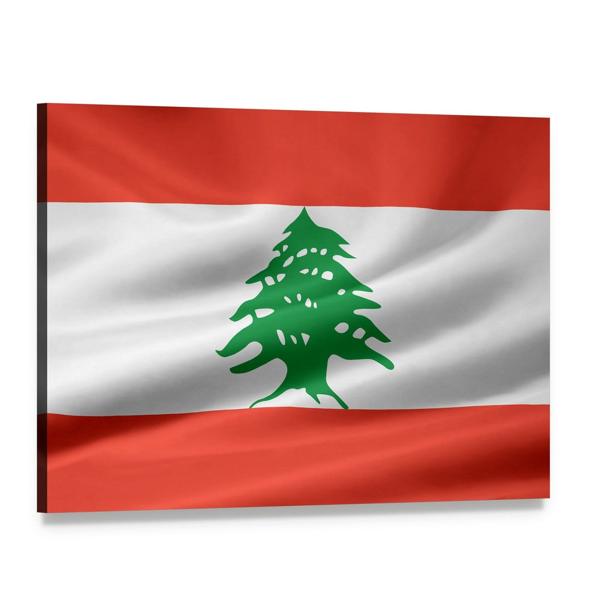 Rippling Lebanon Flag with Cedar Tree Canvas Wall Art, single panel gallery wrapped canvas, angled product view