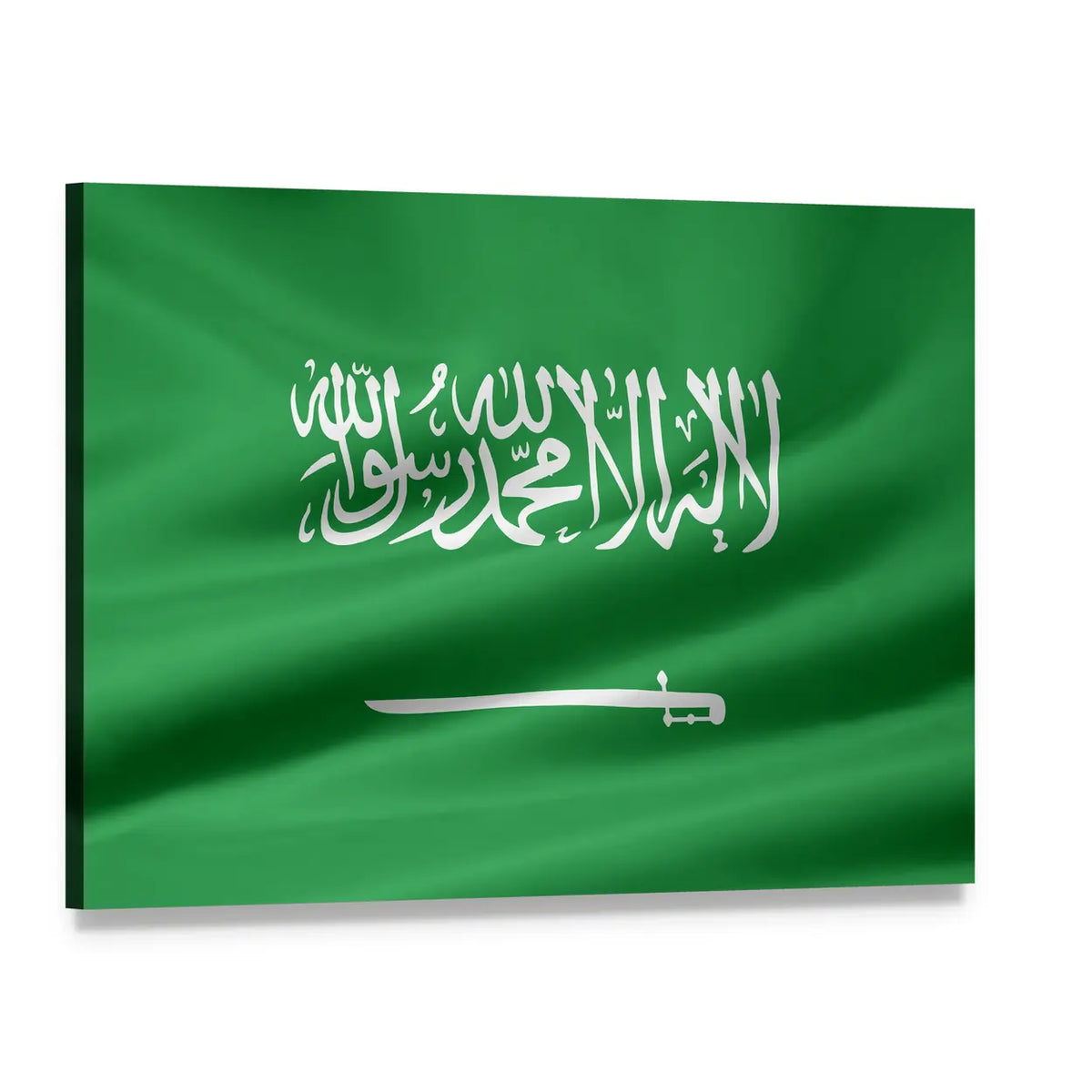 Saudi Arabia Flag with Shahada and Sword Canvas Wall Art, single panel gallery wrapped canvas, angled product view