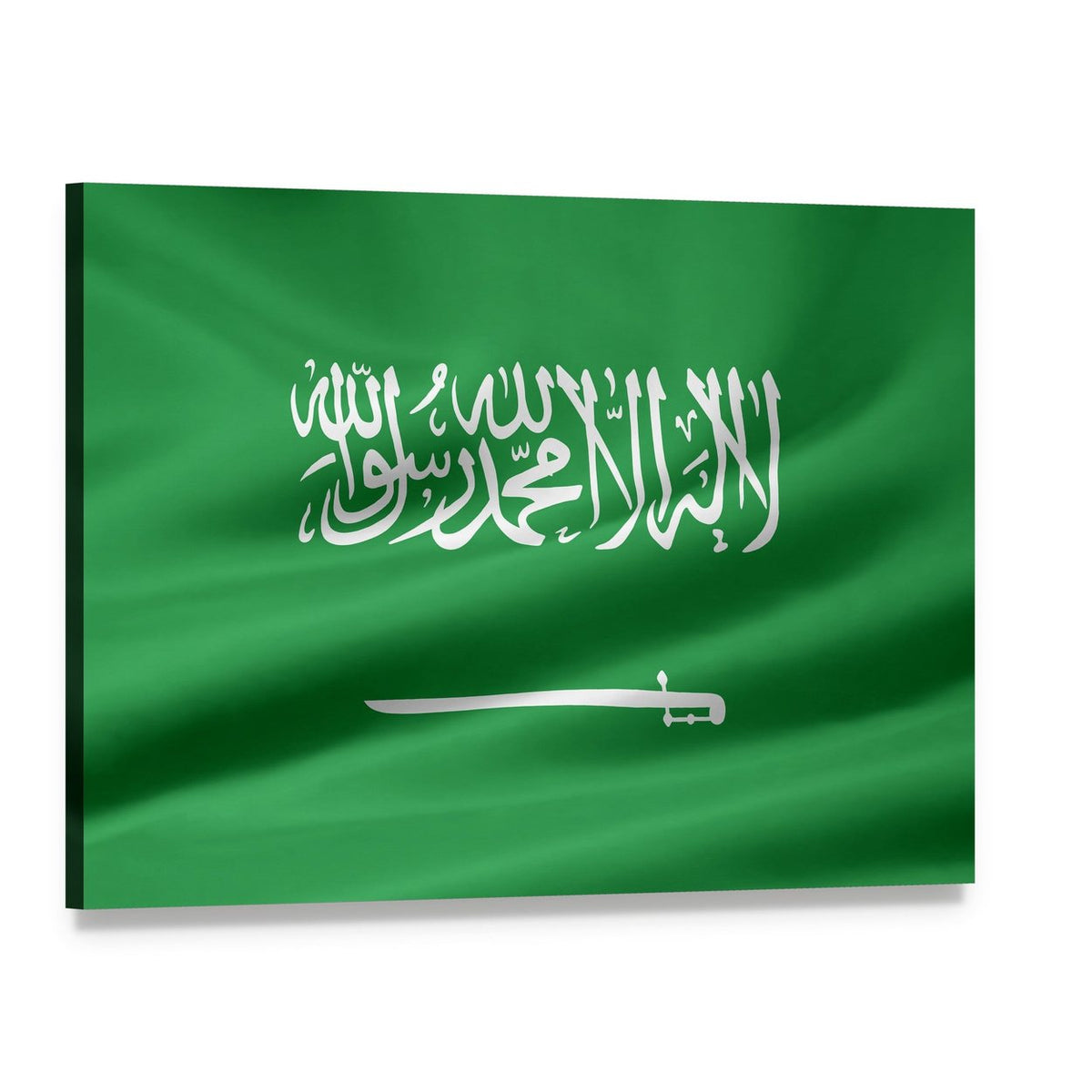 Saudi Arabia Flag with Shahada and Sword Canvas Wall Art, single panel gallery wrapped canvas, angled product view