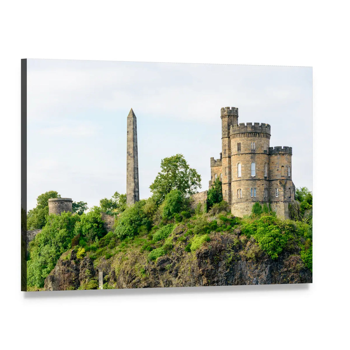 Calton Hill Castle and Obelisk, Edinburgh Canvas Wall Art, single panel gallery wrapped canvas, angled product view