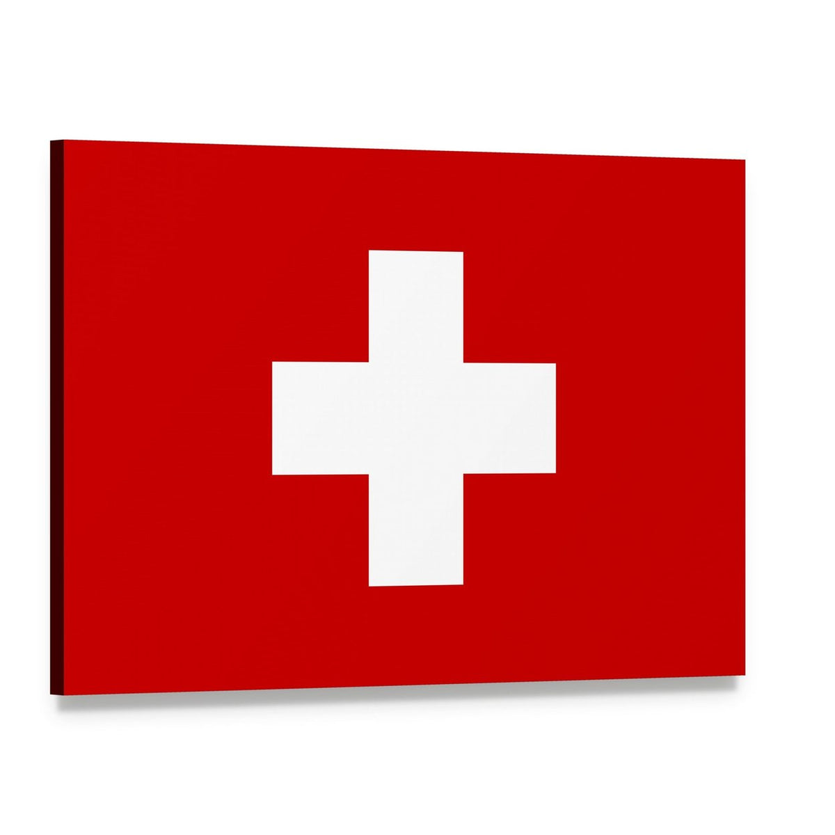Swiss Flag with White Cross Canvas Wall Art, single panel gallery wrapped canvas, angled product view