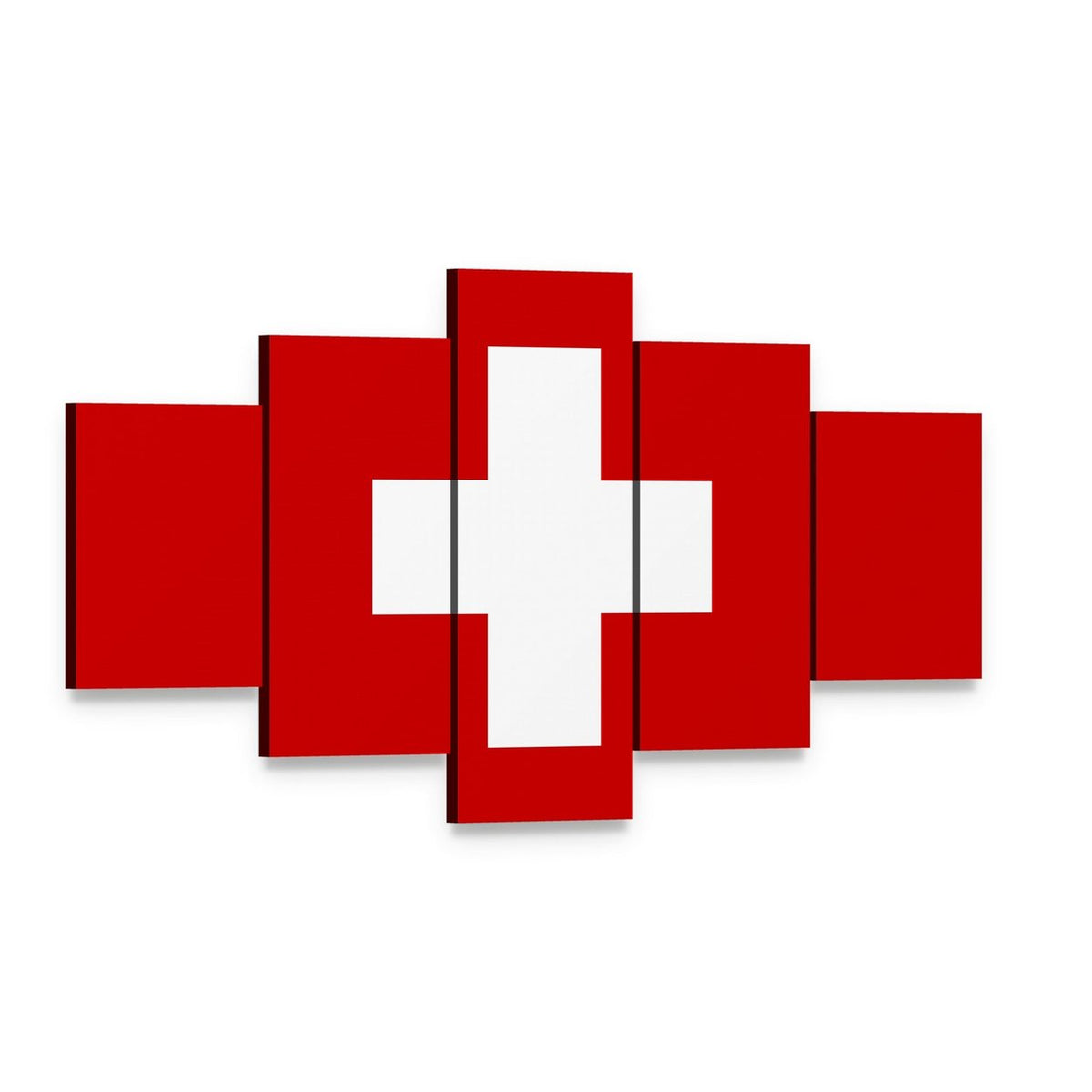 Swiss Flag with White Cross Canvas Wall Art, 5 panel 5 Star layout gallery wrapped canvas set, angled product view