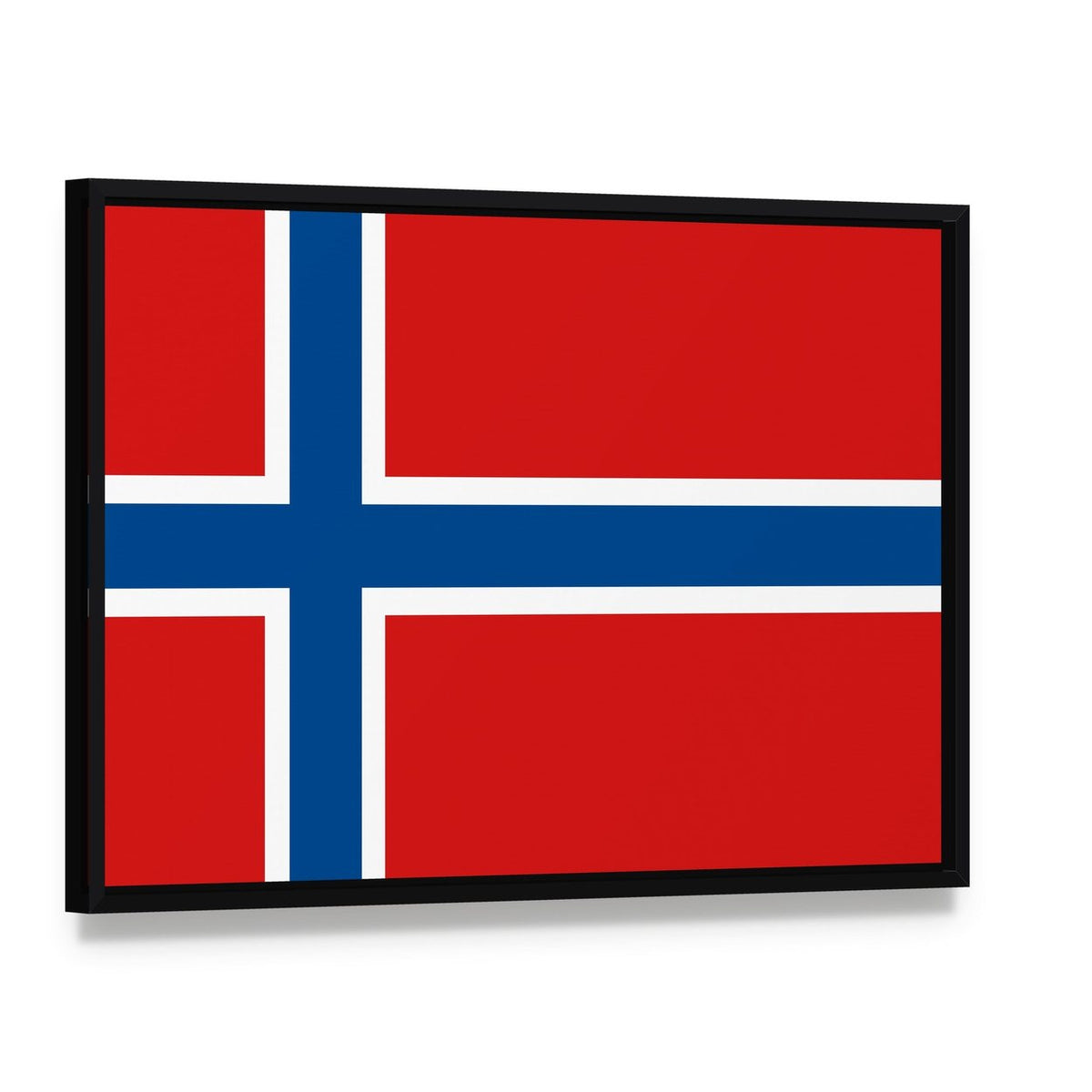 Norway Flag Canvas Wall Art, framed canvas in a black floater frame, angled product view