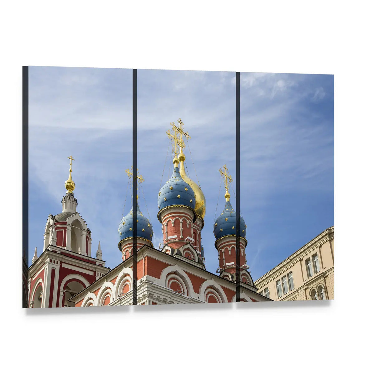 Varvarka Street Cathedrals and Churches Canvas Wall Art, 3 panel 3 Horizontal layout gallery wrapped canvas set, angled product view