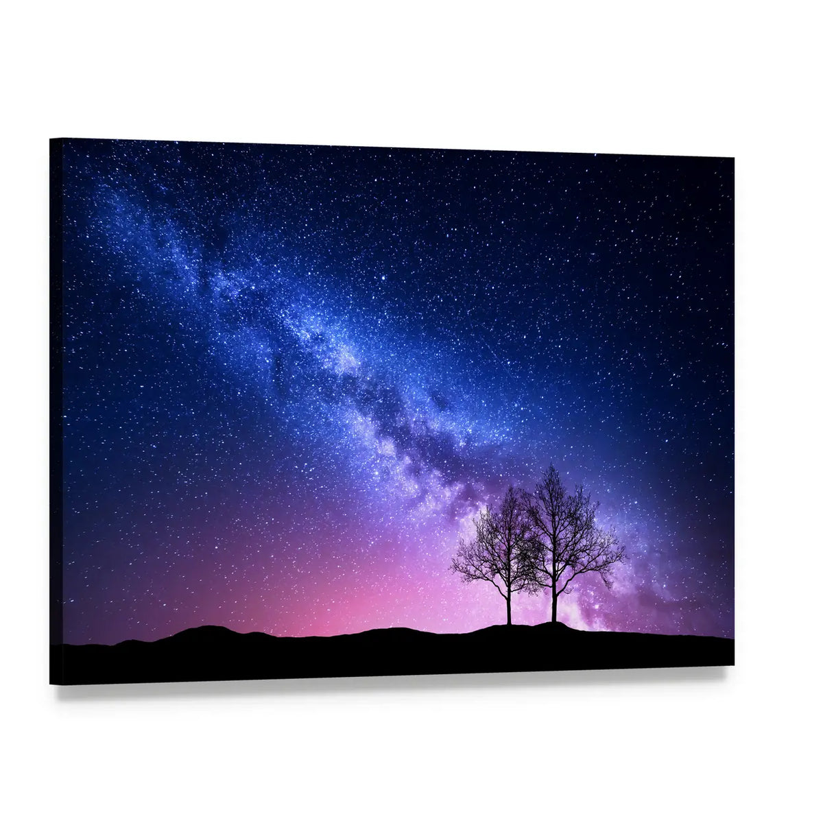 Starry Sky With Pink Milky Way Canvas Wall Art, single panel gallery wrapped canvas, angled product view