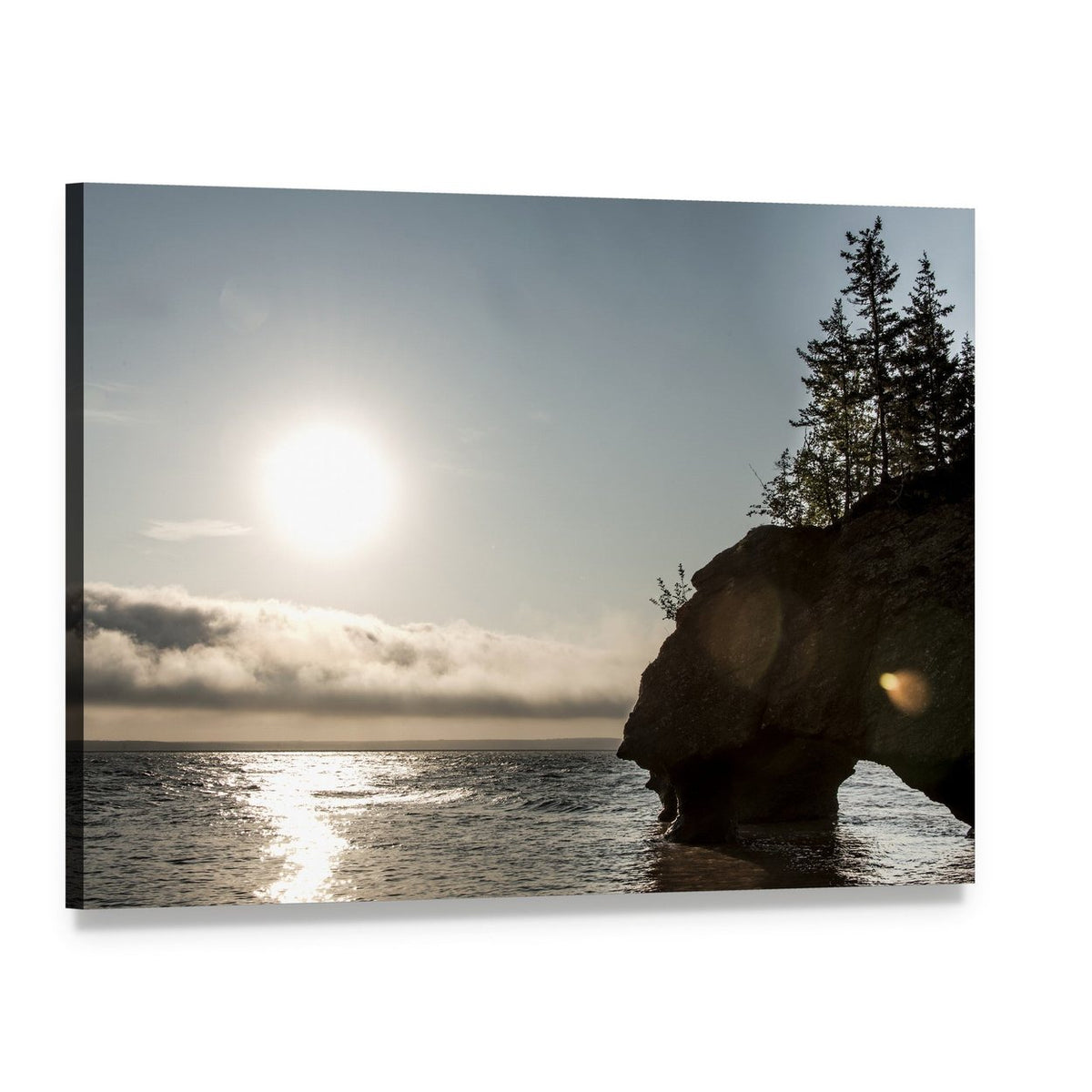 Hopewell Rocks in Serene Morning Light Canvas Wall Art, single panel gallery wrapped canvas, angled product view