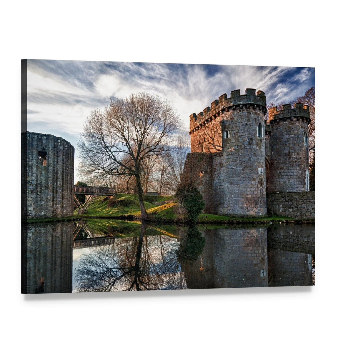 Ancient Whittington Castle Canvas Wall Art, single panel gallery wrapped canvas, angled product view