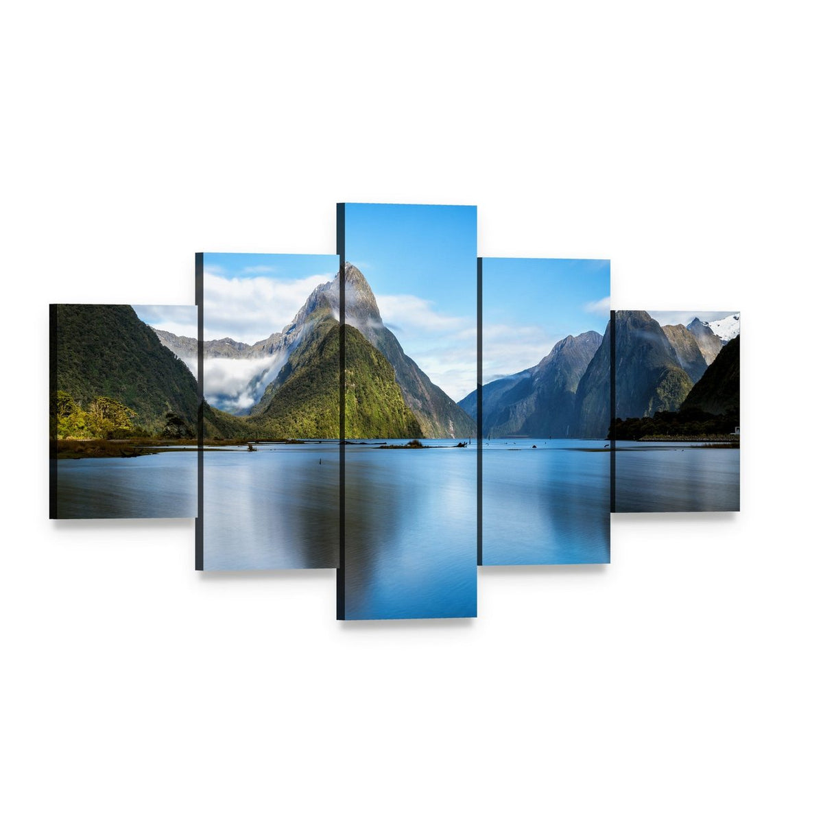 Mitre Peak, New Zealand Canvas Wall Art, 5 panel 5 Star layout gallery wrapped canvas set, angled product view