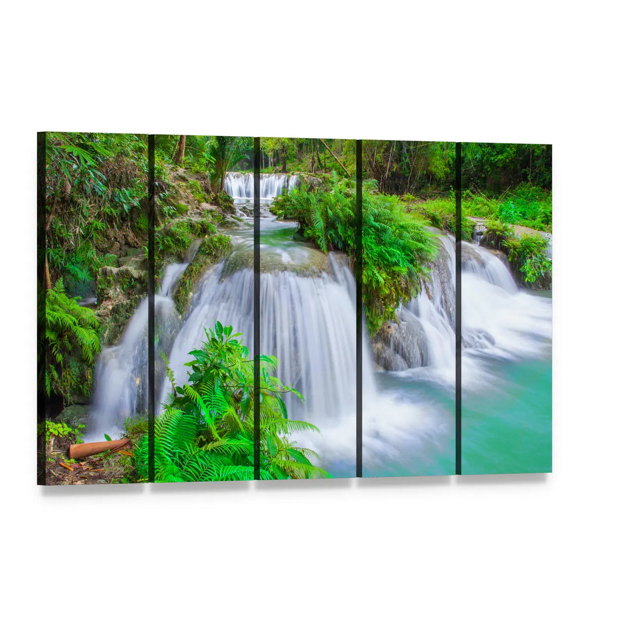 Siquijor Island Waterfall Canvas Wall Art, 5 panel 5 Horizontal layout gallery wrapped canvas set, angled product view