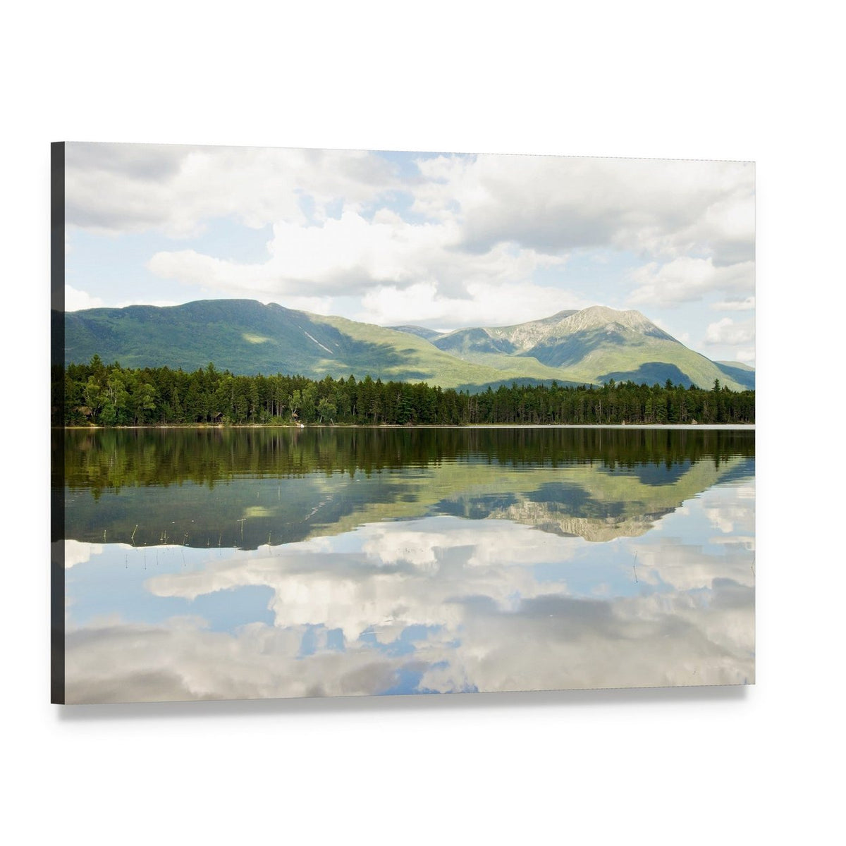 Mt Katahdin Reflected in Lake Canvas Wall Art, single panel gallery wrapped canvas, angled product view