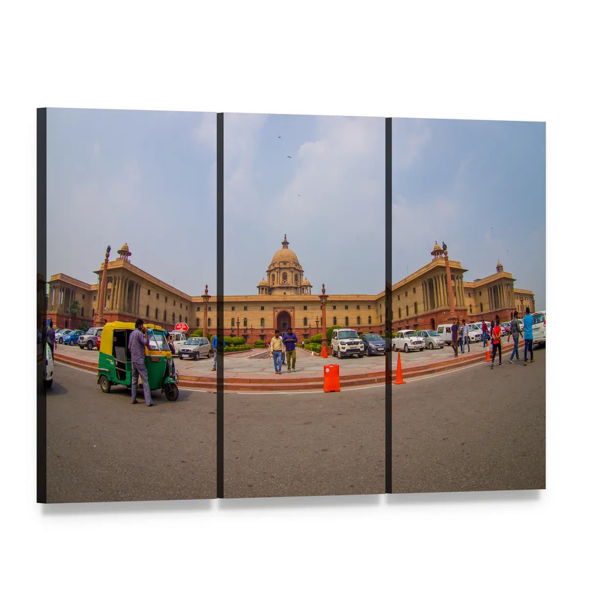 Rashtrapati Bhavan Daytime Photograph Canvas Wall Art, 3 panel 3 Horizontal layout gallery wrapped canvas set, angled product view