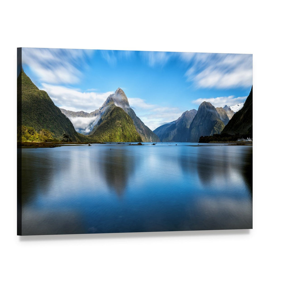 Mitre Peak Reflected in Lake Canvas Wall Art, single panel gallery wrapped canvas, angled product view