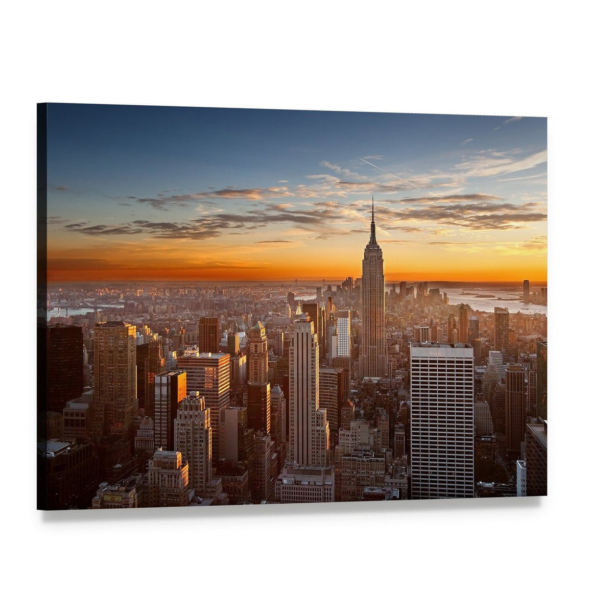 Sunset Over Manhattan Canvas Wall Art, single panel gallery wrapped canvas, angled product view