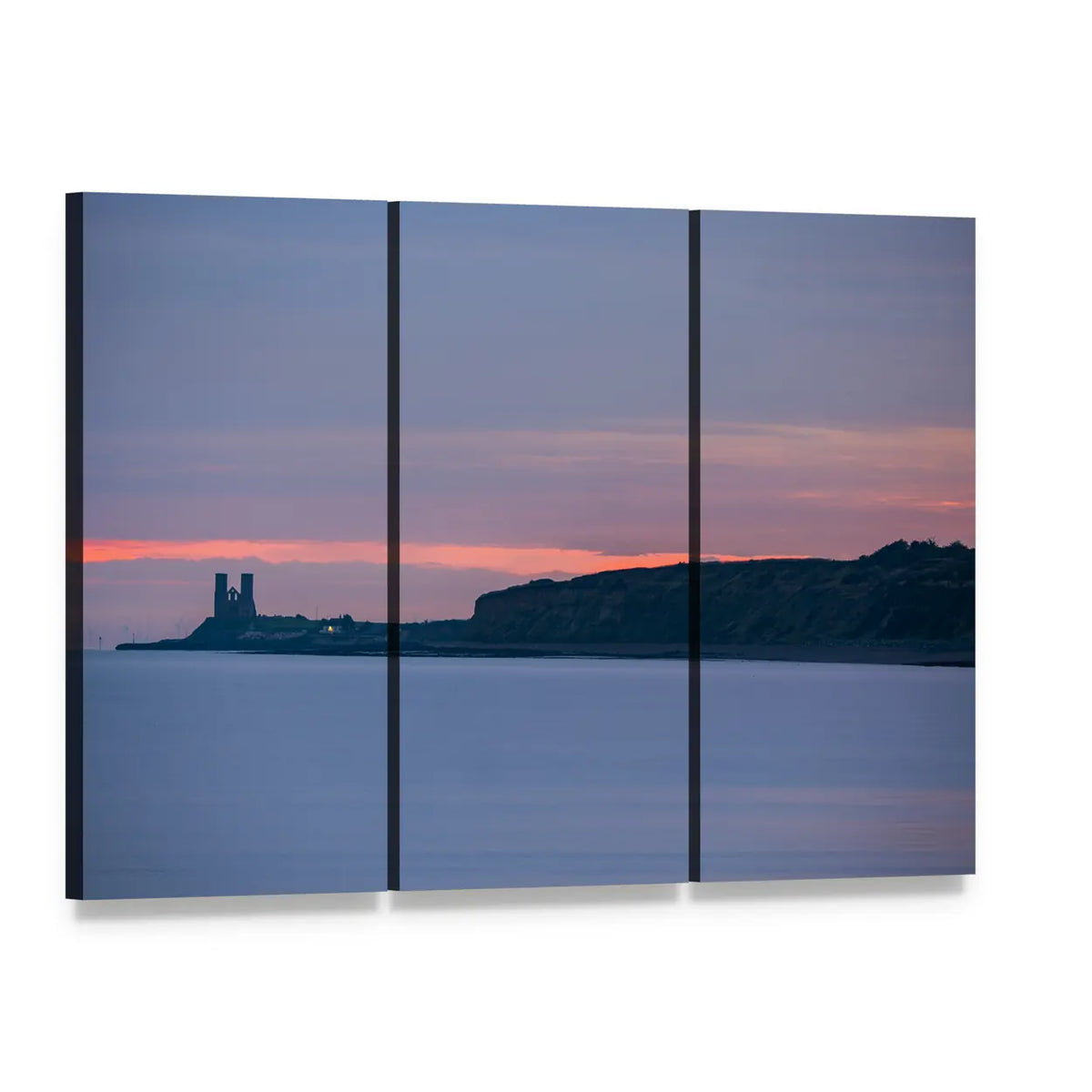 Sunrise Over Herne Bay Canvas Wall Art, 3 panel 3 Horizontal layout gallery wrapped canvas set, angled product view
