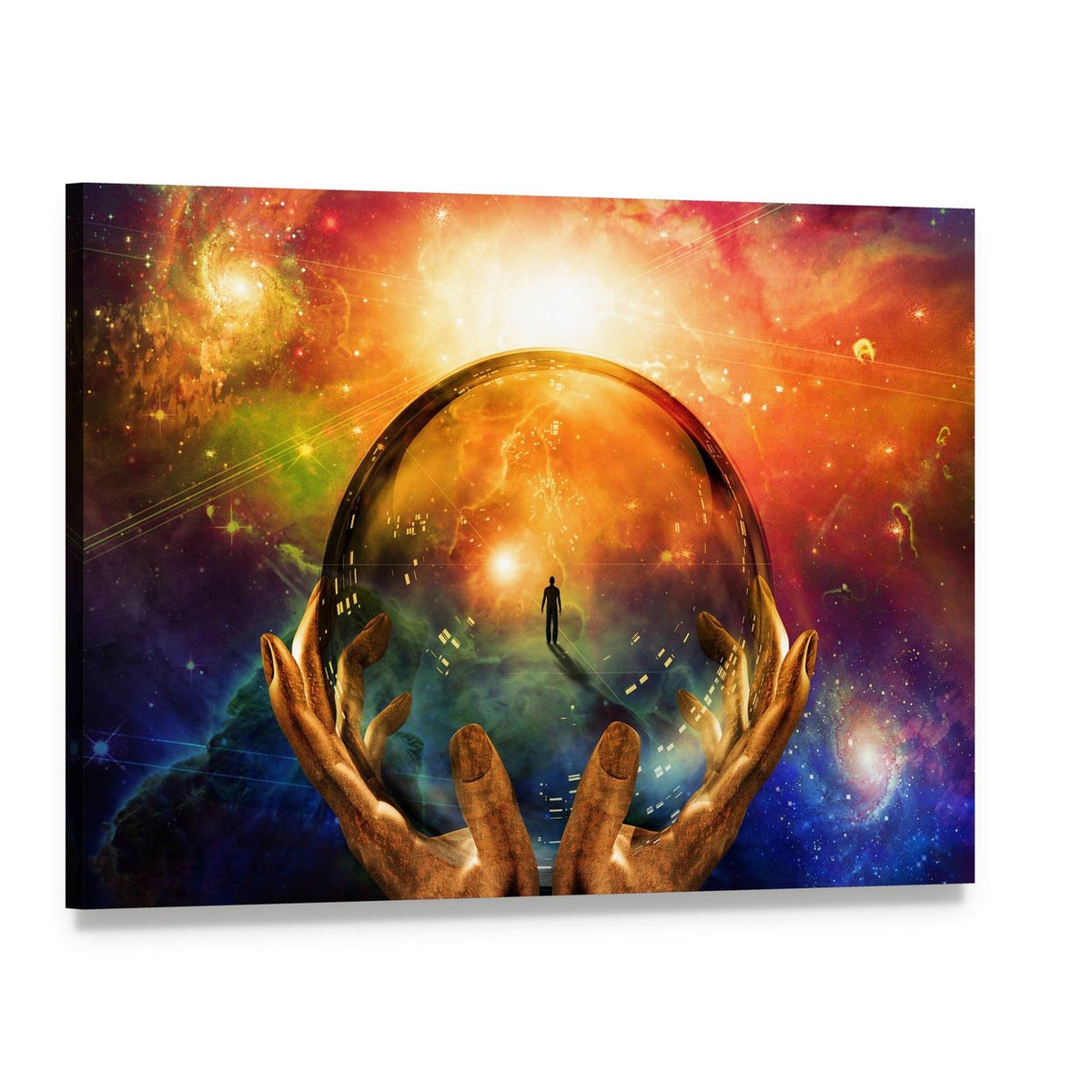 Silhouette in Glowing Crystal Sphere Canvas Wall Art, single panel gallery wrapped canvas, angled product view