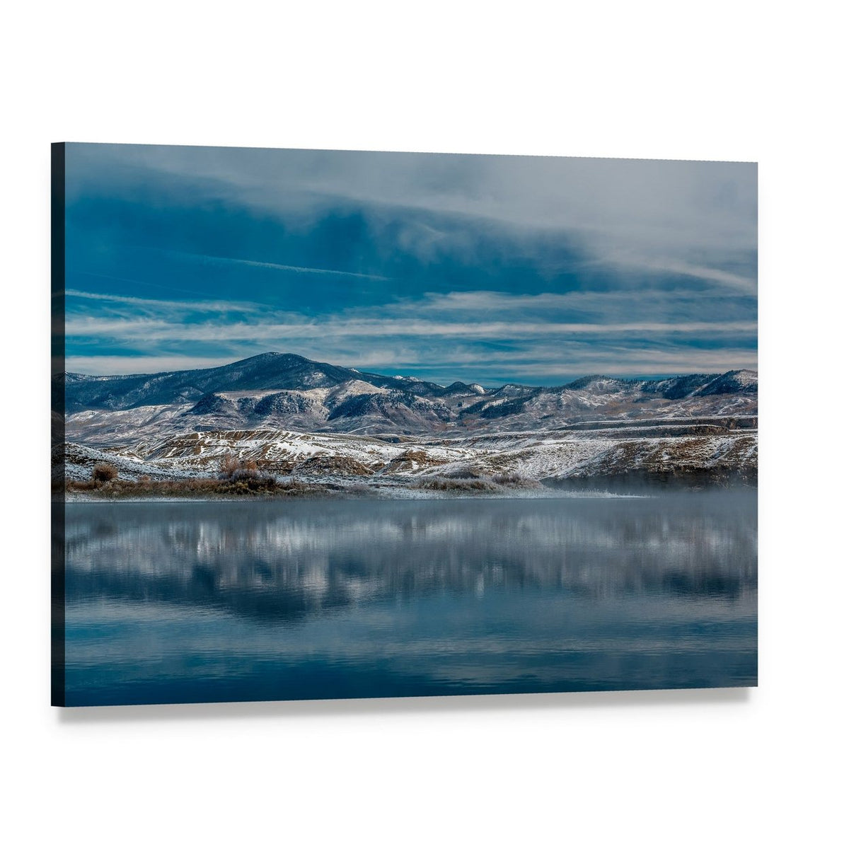 Winter Landscape at Wolford Mountain Reservoir Canvas Wall Art, single panel gallery wrapped canvas, angled product view