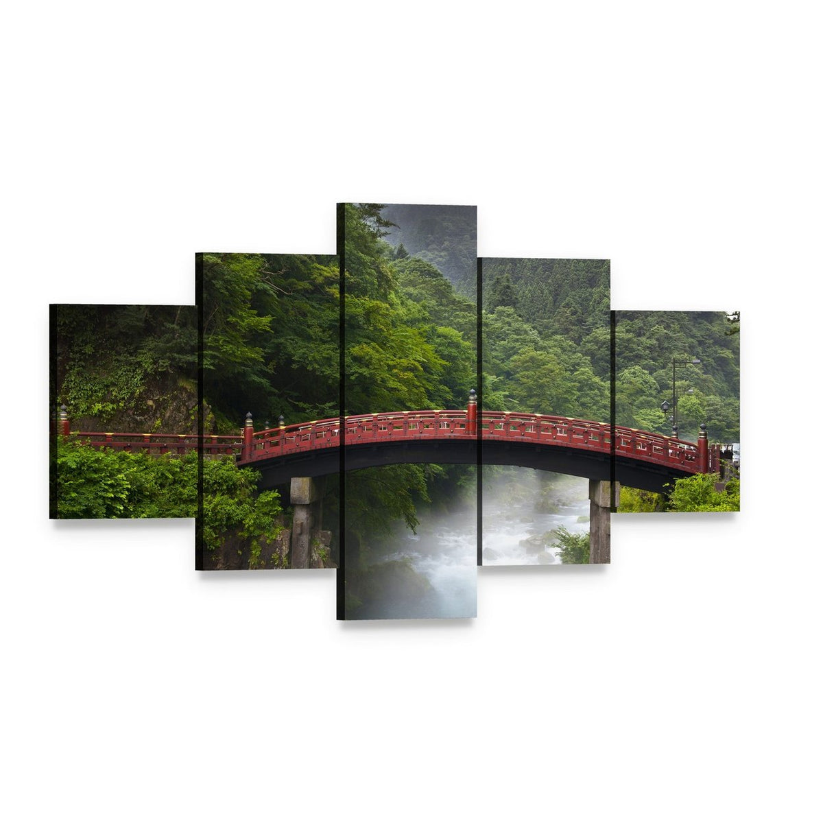 Red Sacred Bridge Shinkyo in Nikko Canvas Wall Art, 5 panel 5 Star layout gallery wrapped canvas set, angled product view