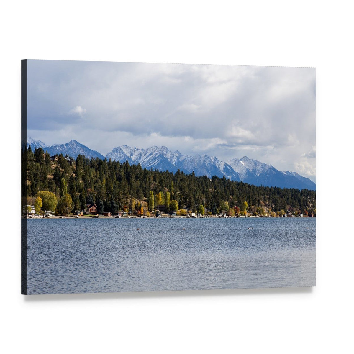 Invermere Lake and Mountains Canvas Wall Art, single panel gallery wrapped canvas, angled product view
