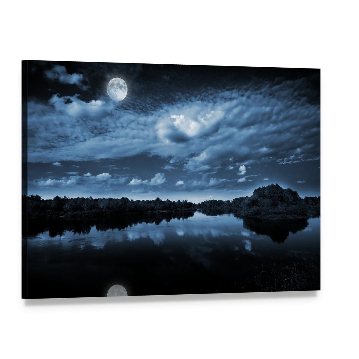 Moon Reflecting in Lake Canvas Wall Art, single panel gallery wrapped canvas, angled product view