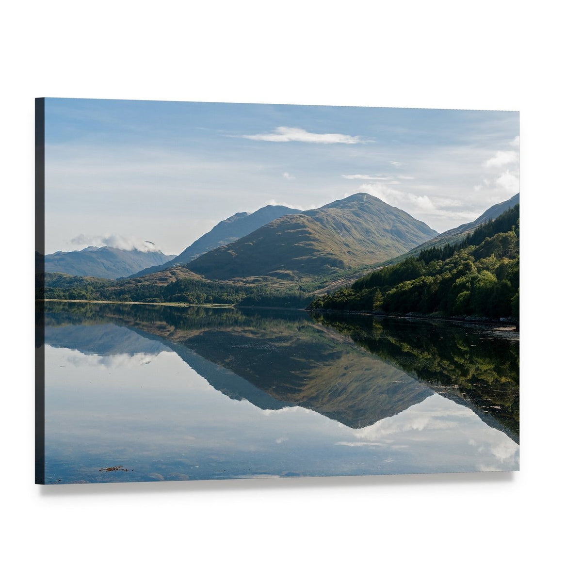 Reflections of Mountains in Loch Creran Canvas Wall Art, single panel gallery wrapped canvas, angled product view
