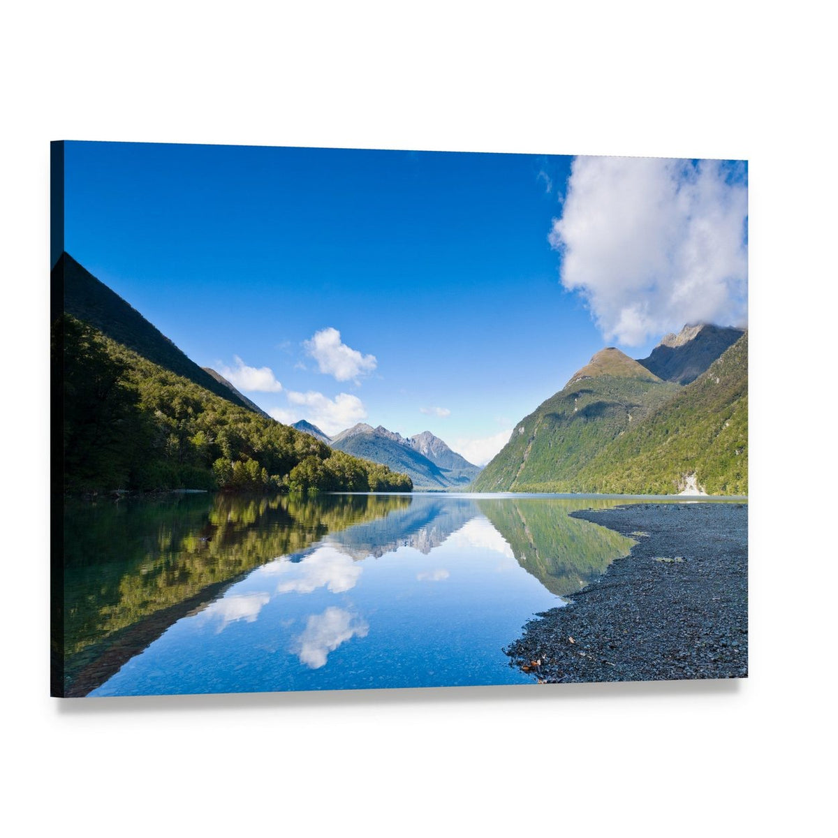 Lake Gunn Reflection Canvas Wall Art, single panel gallery wrapped canvas, angled product view
