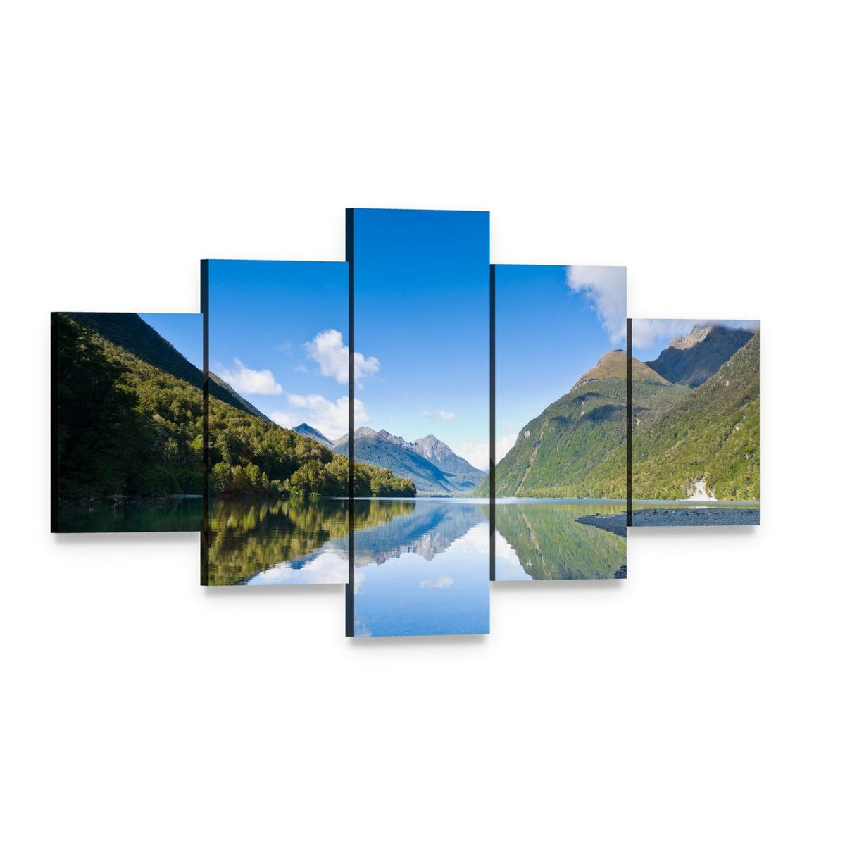 Lake Gunn Reflection Canvas Wall Art, 5 panel 5 Star layout gallery wrapped canvas set, angled product view