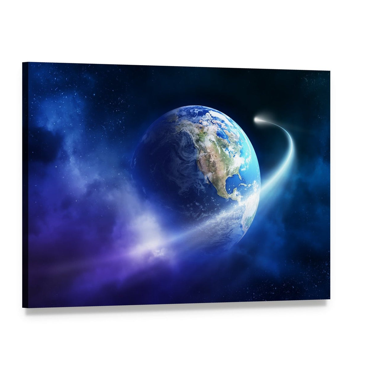 Comet Passing Earth Canvas Wall Art, single panel gallery wrapped canvas, angled product view