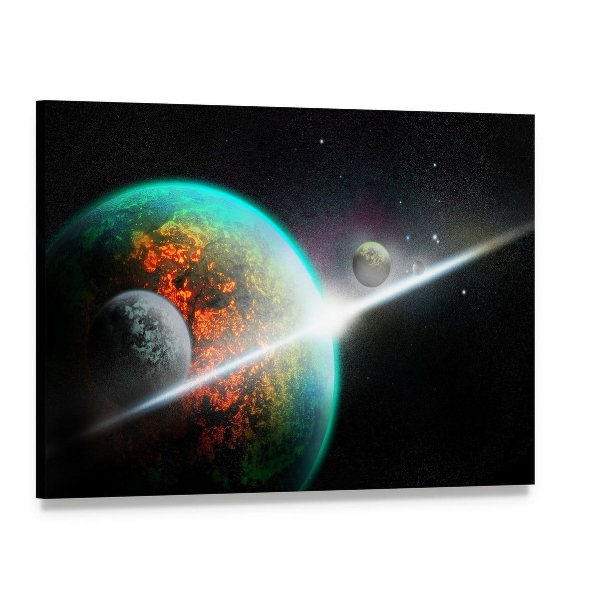 Alien Planet with Rings Canvas Wall Art, single panel gallery wrapped canvas, angled product view