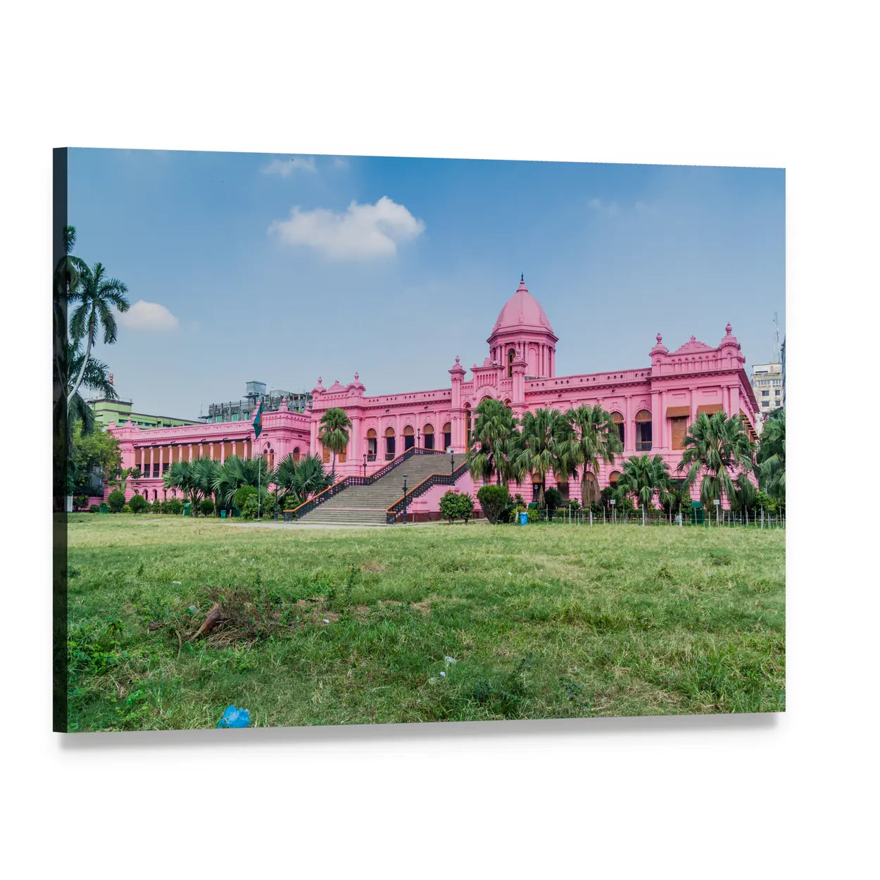 Ahsan Manzil Pink Palace Canvas Wall Art, single panel gallery wrapped canvas, angled product view