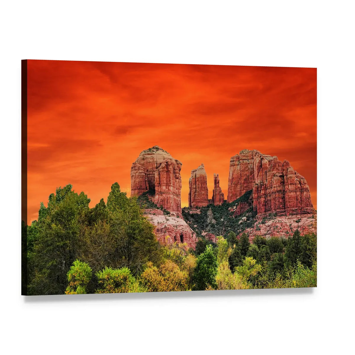 Sunrise Over Cathedral Rock, Sedona Canvas Wall Art, single panel gallery wrapped canvas, angled product view