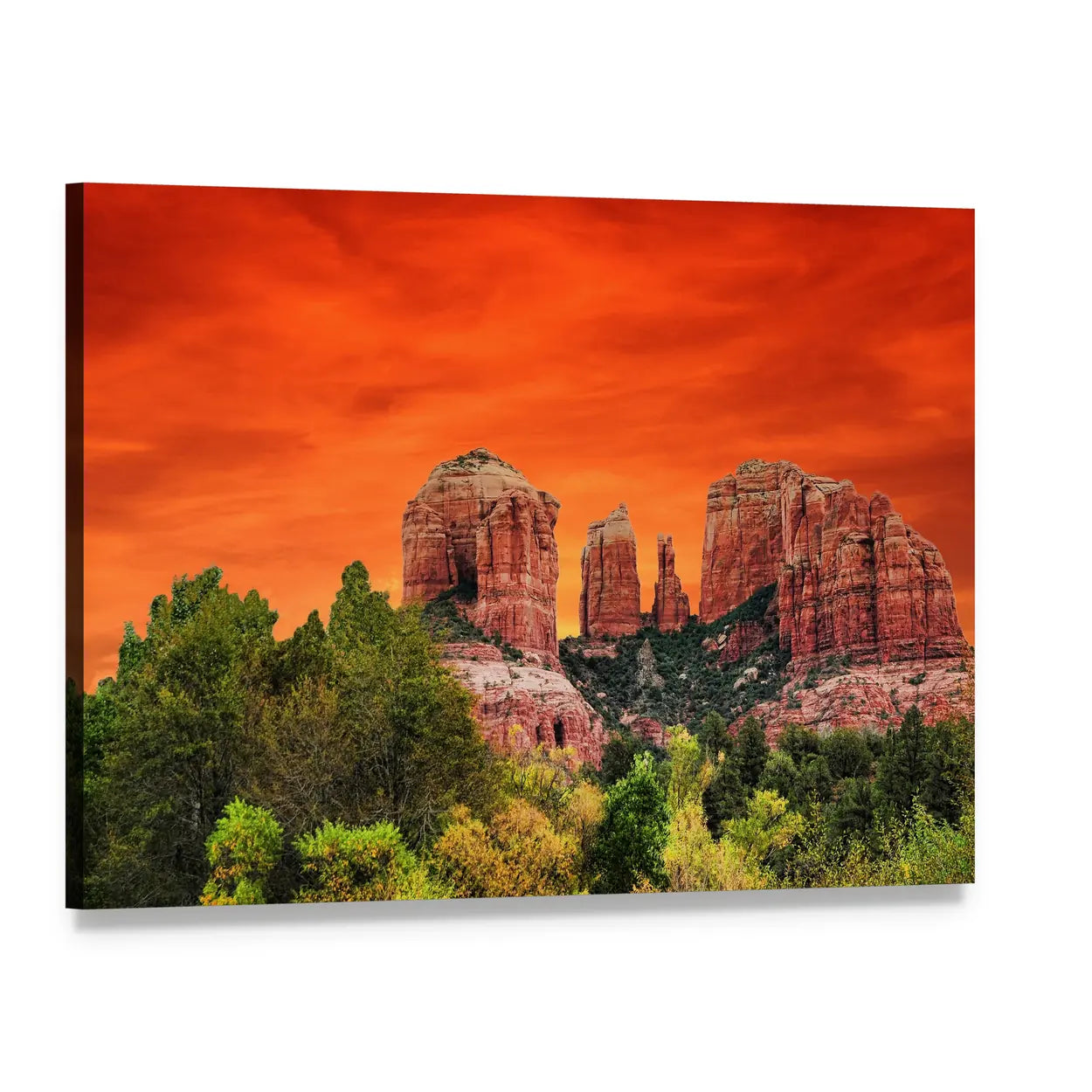 Sunrise Over Cathedral Rock, Sedona Canvas Wall Art, single panel gallery wrapped canvas, angled product view
