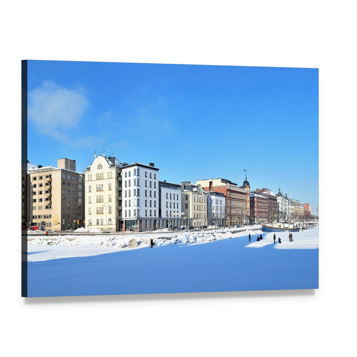 Winter Evening at North Quay Canvas Wall Art, single panel gallery wrapped canvas, angled product view