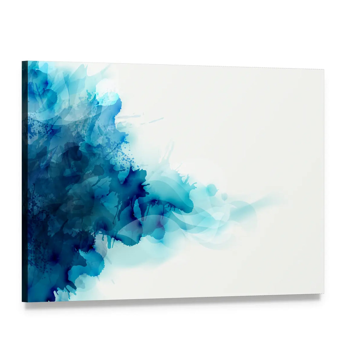 Blue Watercolor Ink Blot Canvas Wall Art, single panel gallery wrapped canvas, angled product view