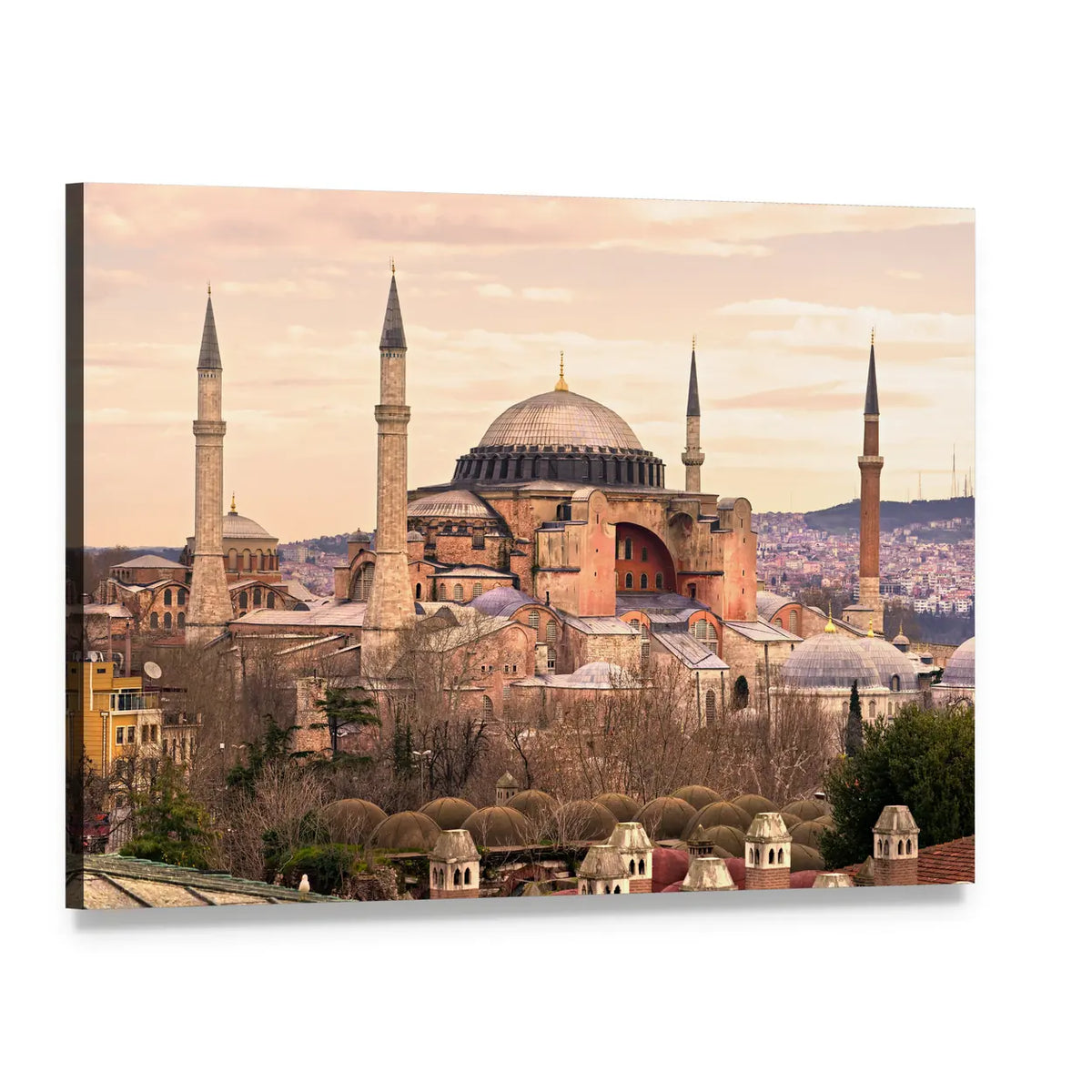 Hagia Sophia at Golden Hour Canvas Wall Art, single panel gallery wrapped canvas, angled product view