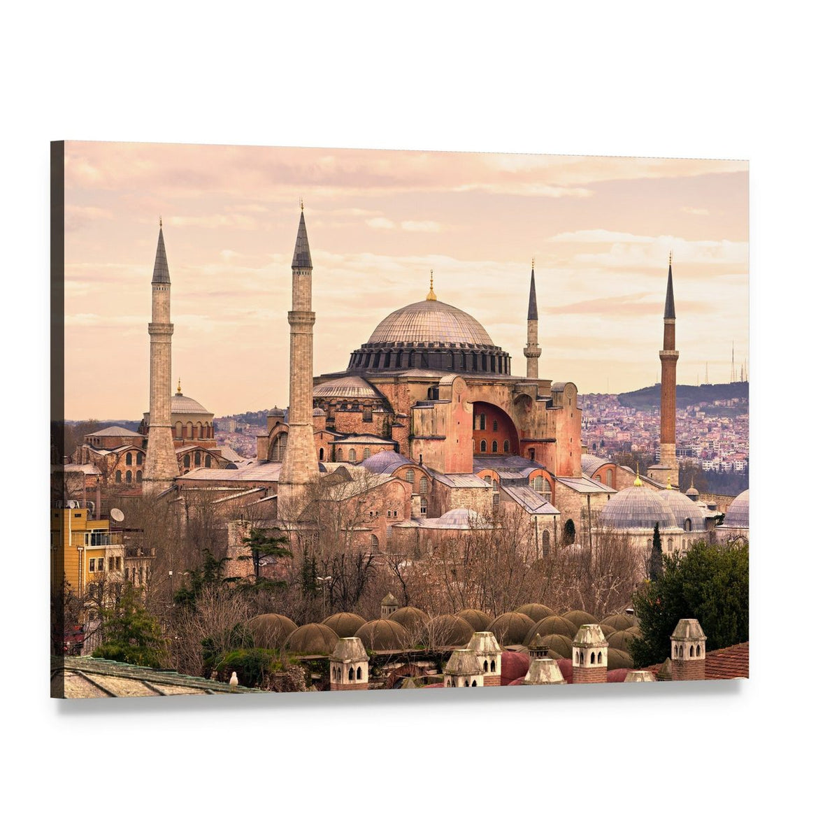 Hagia Sophia Domes and Minarets Canvas Wall Art, single panel gallery wrapped canvas, angled product view