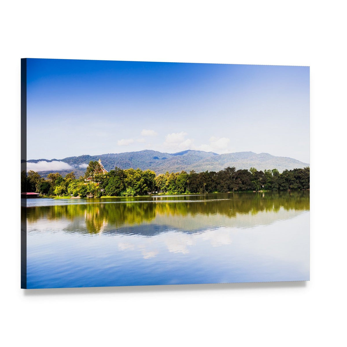 Lake Reflection with Golden Roof Temple Canvas Wall Art, single panel gallery wrapped canvas, angled product view