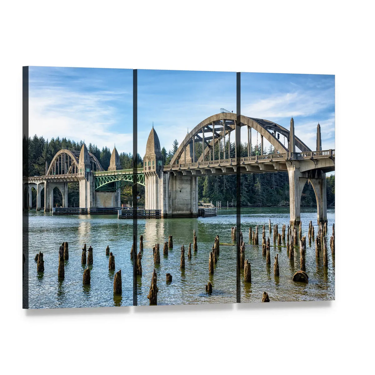 Siuslaw River Bridge in Florence Canvas Wall Art, 3 panel 3 Horizontal layout gallery wrapped canvas set, angled product view
