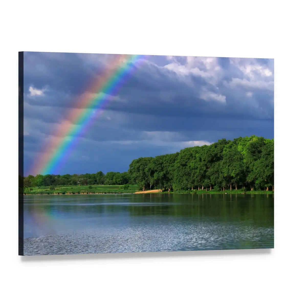 Close-up Rainbow Over the Lake Canvas Wall Art, single panel gallery wrapped canvas, angled product view