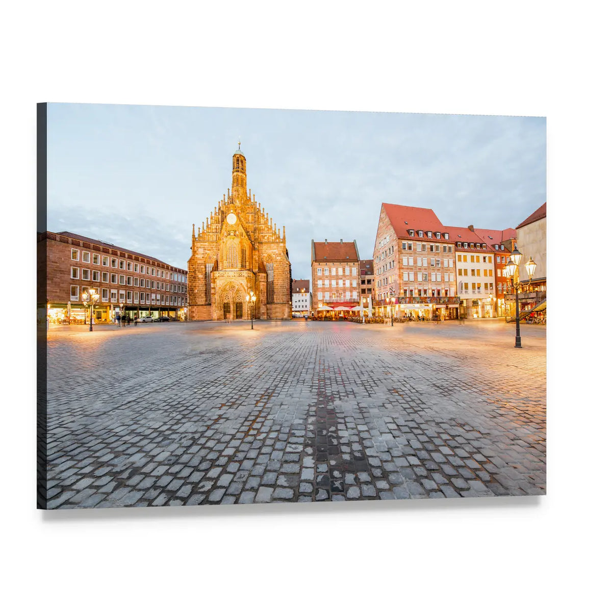 Old Nurnberg Cathedral at Twilight Canvas Wall Art, single panel gallery wrapped canvas, angled product view
