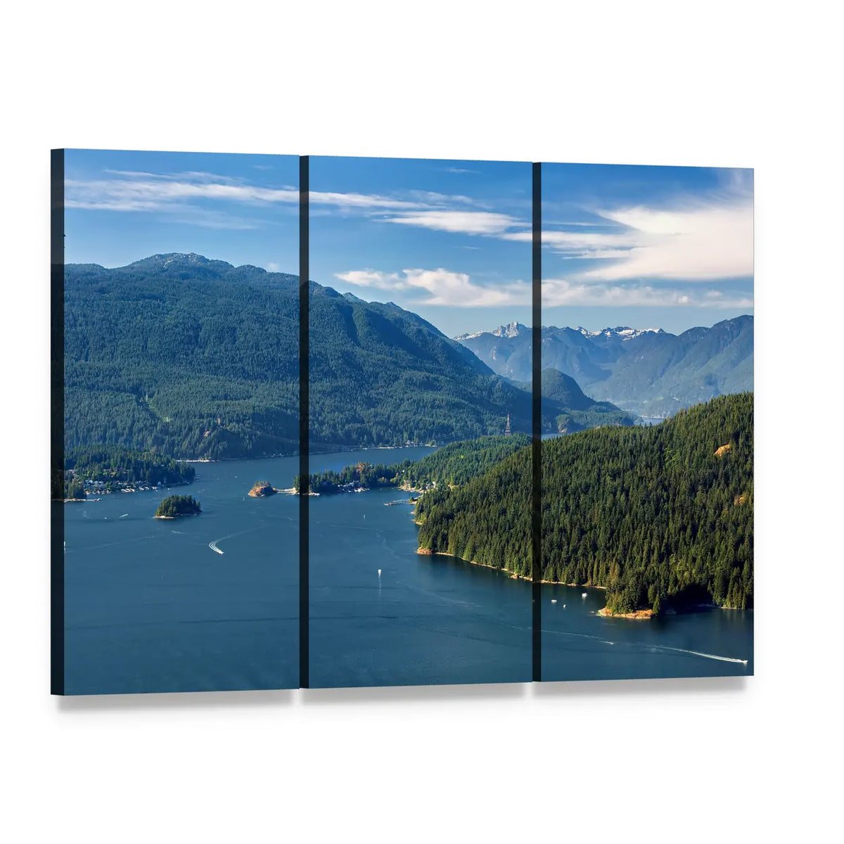 Vancouver Harbor with Snow-capped Mountains Canvas Wall Art, 3 panel 3 Horizontal layout gallery wrapped canvas set, angled product view