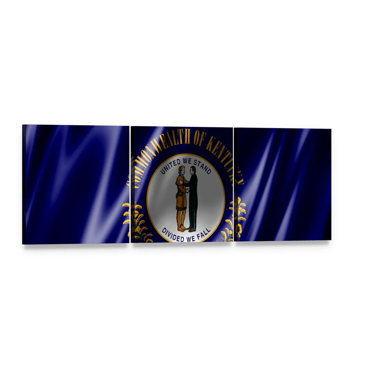 Kentucky State Flag Panoramic Canvas Wall Art, 3 panel 3 Piece layout gallery wrapped canvas set, angled product view